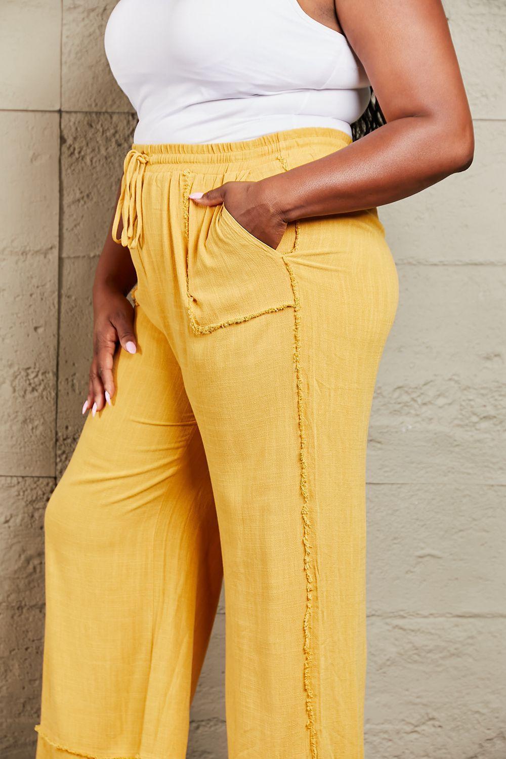 Cheerful Mineral Wash Women's Plus Size Wide Leg Pants - MXSTUDIO.COM