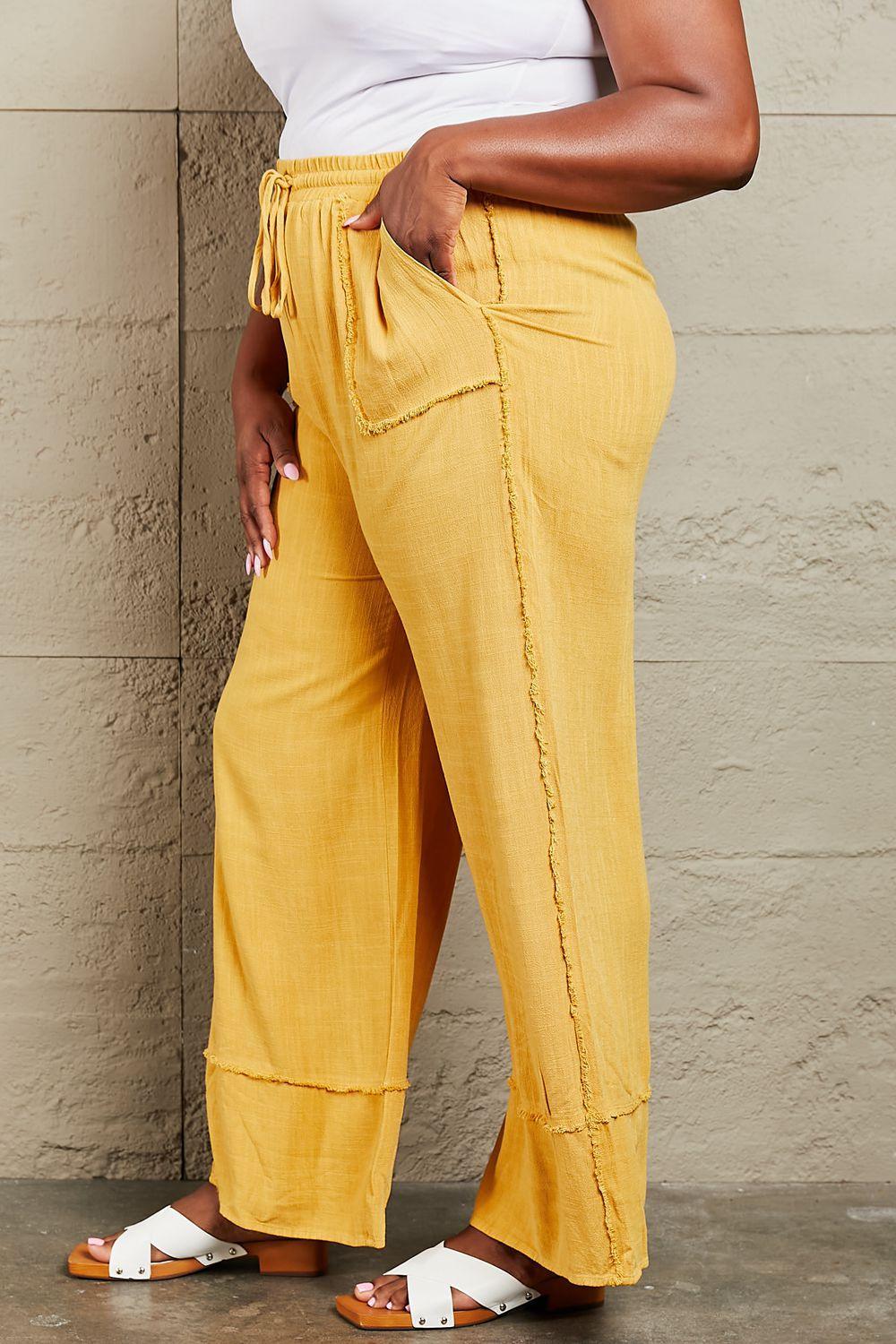 Cheerful Mineral Wash Women's Plus Size Wide Leg Pants - MXSTUDIO.COM