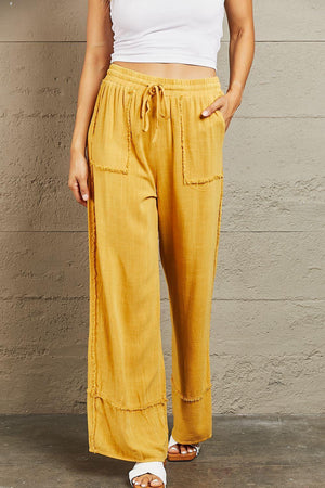 Cheerful Mineral Wash Women's Plus Size Wide Leg Pants - MXSTUDIO.COM