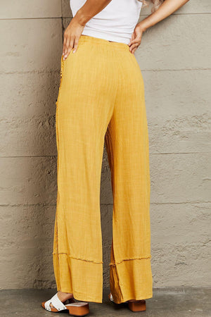 Cheerful Mineral Wash Women's Plus Size Wide Leg Pants - MXSTUDIO.COM