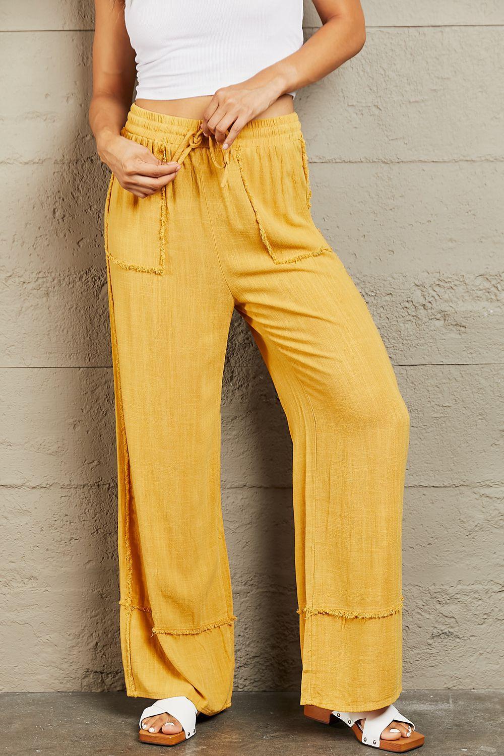 Cheerful Mineral Wash Women's Plus Size Wide Leg Pants - MXSTUDIO.COM