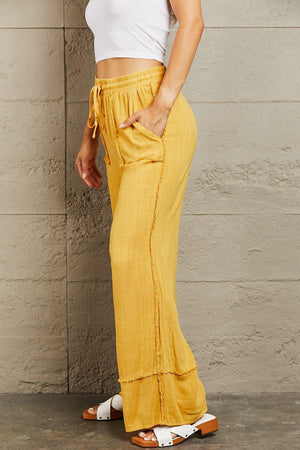 Cheerful Mineral Wash Women's Plus Size Wide Leg Pants - MXSTUDIO.COM