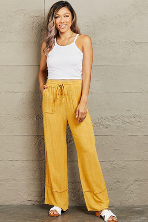 Cheerful Mineral Wash Women's Plus Size Wide Leg Pants - MXSTUDIO.COM