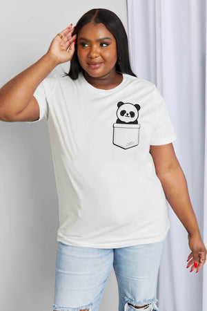 Cheerful Vibes Plus Size Panda Graphic Cotton Tee - MXSTUDIO.COM