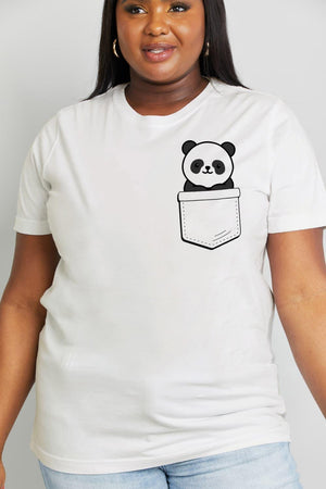 Cheerful Vibes Plus Size Panda Graphic Cotton Tee - MXSTUDIO.COM