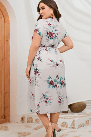 Chic Allure Plus Size Floral V Neck Midi Dress - MXSTUDIO.COM