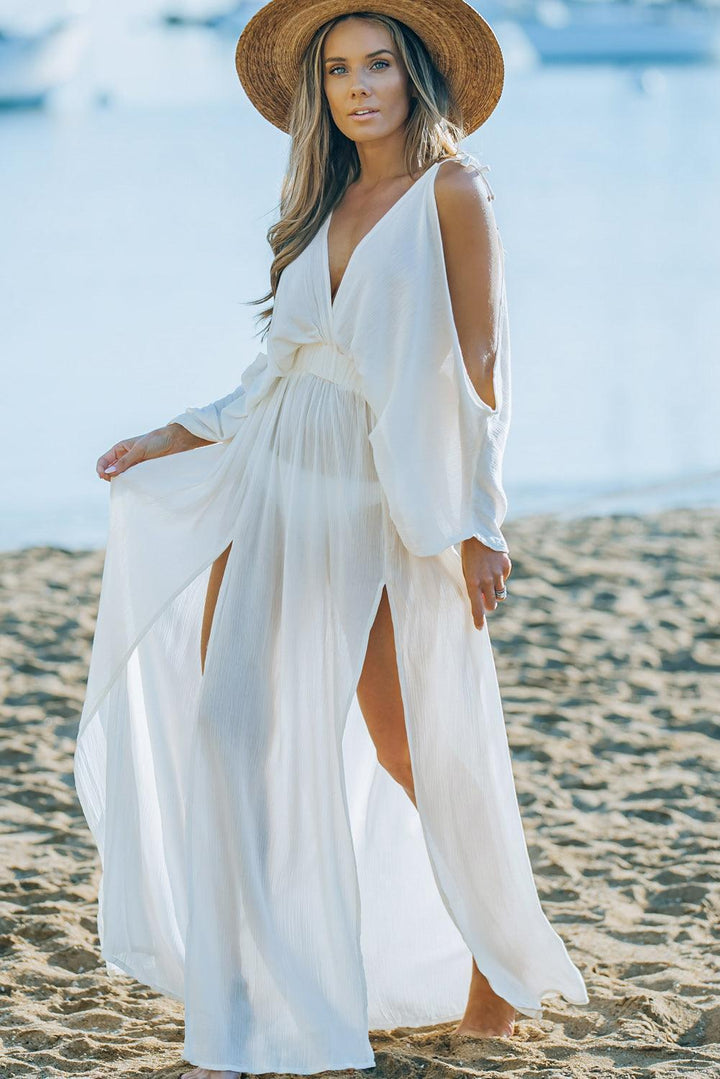 Chillin on the Beach White Split Maxi Dress - MXSTUDIO.COM