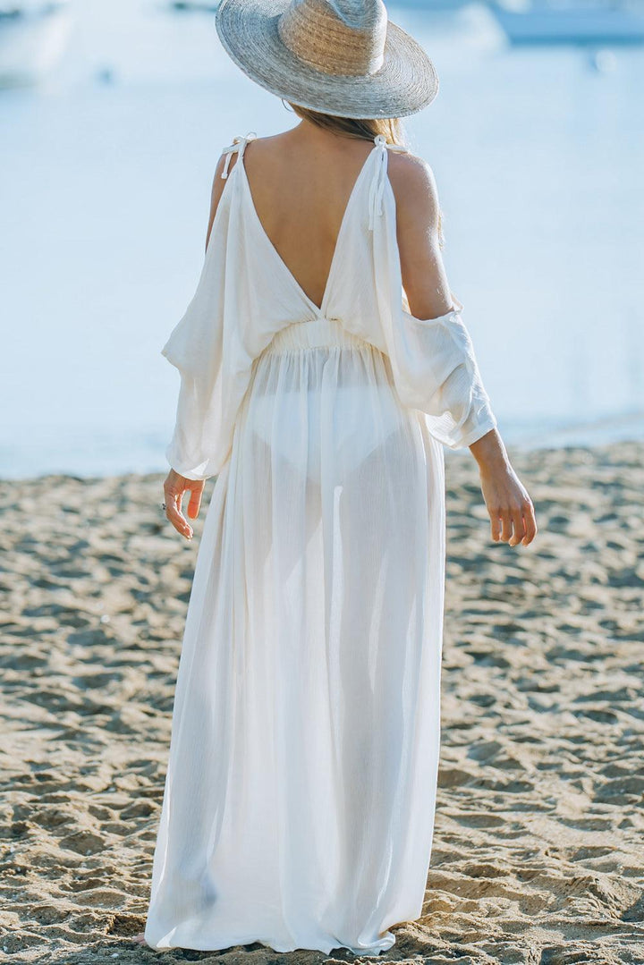 Chillin on the Beach White Split Maxi Dress - MXSTUDIO.COM