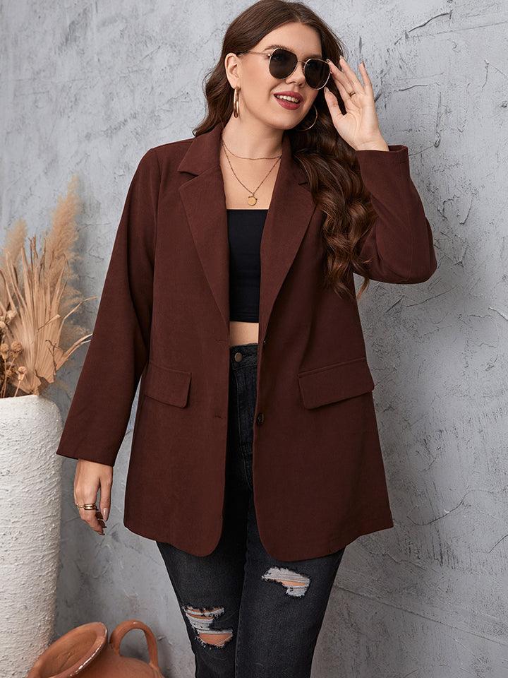 Chocolate Brown Long Sleeve Plus Size Women's Blazer - MXSTUDIO.COM