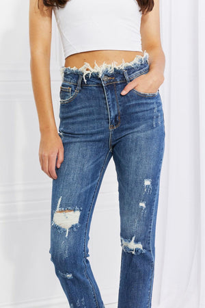 Chummy Plus Size Distressed Cropped Jeans - MXSTUDIO.COM