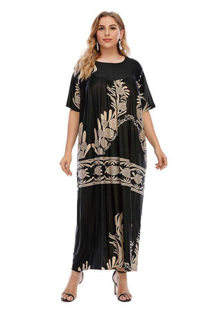 Classic Plus Size Floral Round Neck Maxi Dress - MXSTUDIO.COM