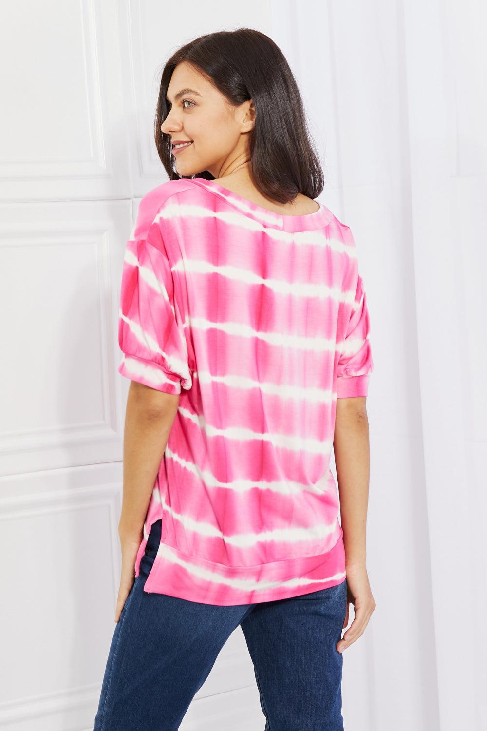 Classy Allure Hot Pink V-Neck Plus Size Striped Top - MXSTUDIO.COM