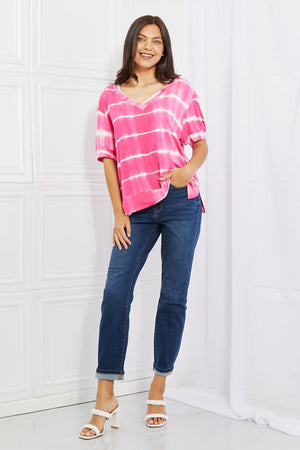 Classy Allure Hot Pink V-Neck Plus Size Striped Top - MXSTUDIO.COM