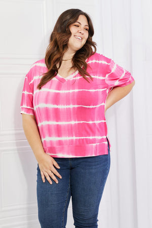 Classy Allure Hot Pink V-Neck Plus Size Striped Top - MXSTUDIO.COM