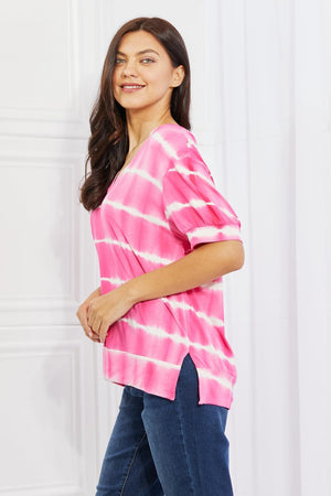 Classy Allure Hot Pink V-Neck Plus Size Striped Top - MXSTUDIO.COM