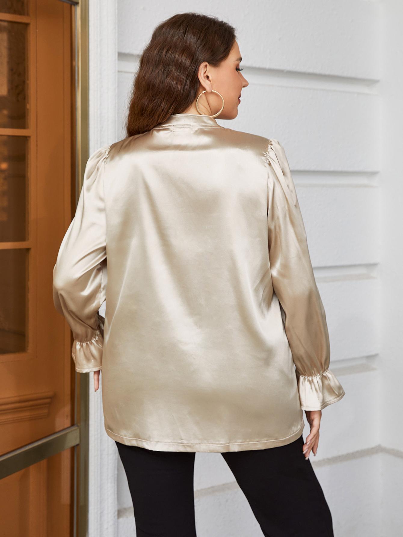 Classy Button Front Plus Size Long Sleeve Blouse - MXSTUDIO.COM