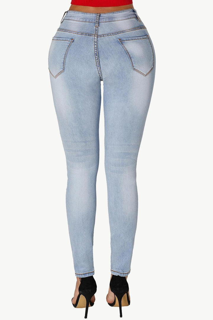 Close-Fitting Distressed Skinny Jeans - MXSTUDIO.COM
