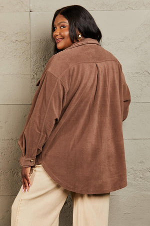 Coffee Brown Button Down Womens Plus Size Shacket - MXSTUDIO.COM