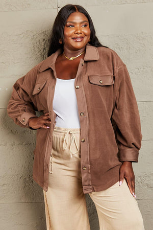 Coffee Brown Button Down Womens Plus Size Shacket - MXSTUDIO.COM