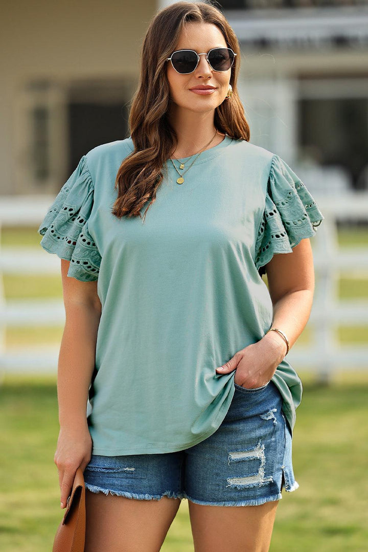 Compelling Plus Size Round Neck Butterfly Sleeve Top - MXSTUDIO.COM