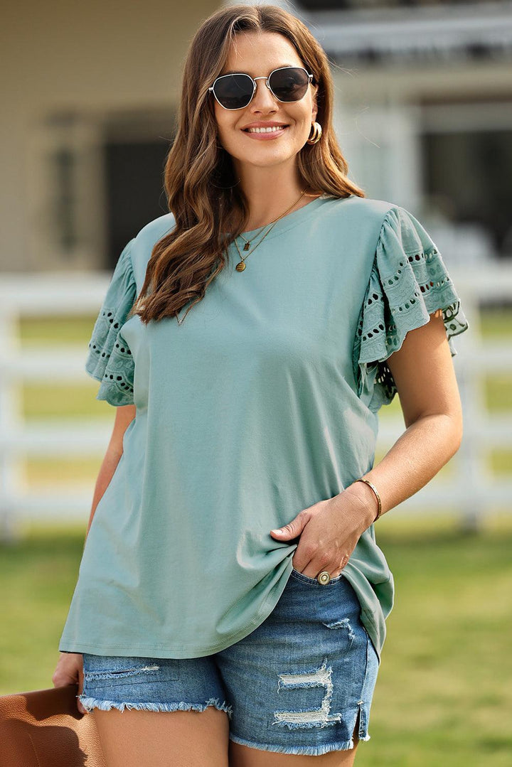 Compelling Plus Size Round Neck Butterfly Sleeve Top - MXSTUDIO.COM