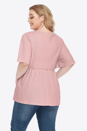 Contemporary Buttoned Frill Trim Plus Size Babydoll Blouse - MXSTUDIO.COM