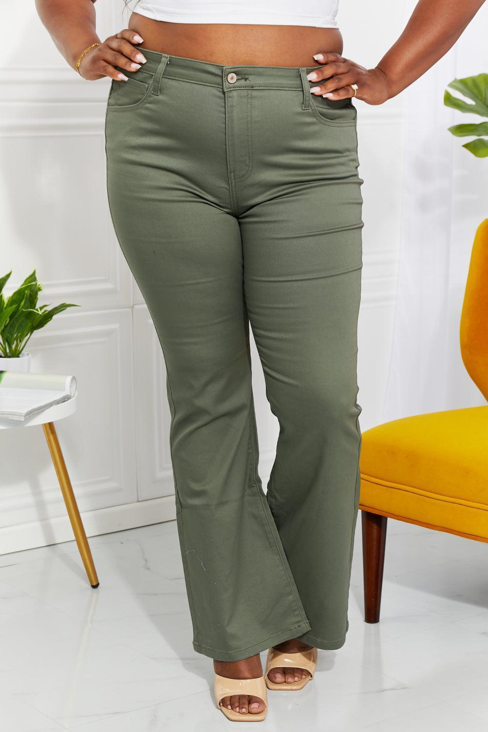 Contented Plus Size High Waisted Rise Boot Cut Jeans - MXSTUDIO.COM