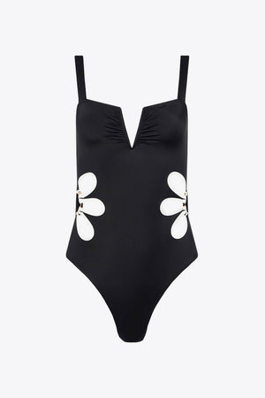 Contrast Trim Women's Cutout One Piece Swimsuit - MXSTUDIO.COM