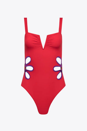 Contrast Trim Women's Cutout One Piece Swimsuit - MXSTUDIO.COM