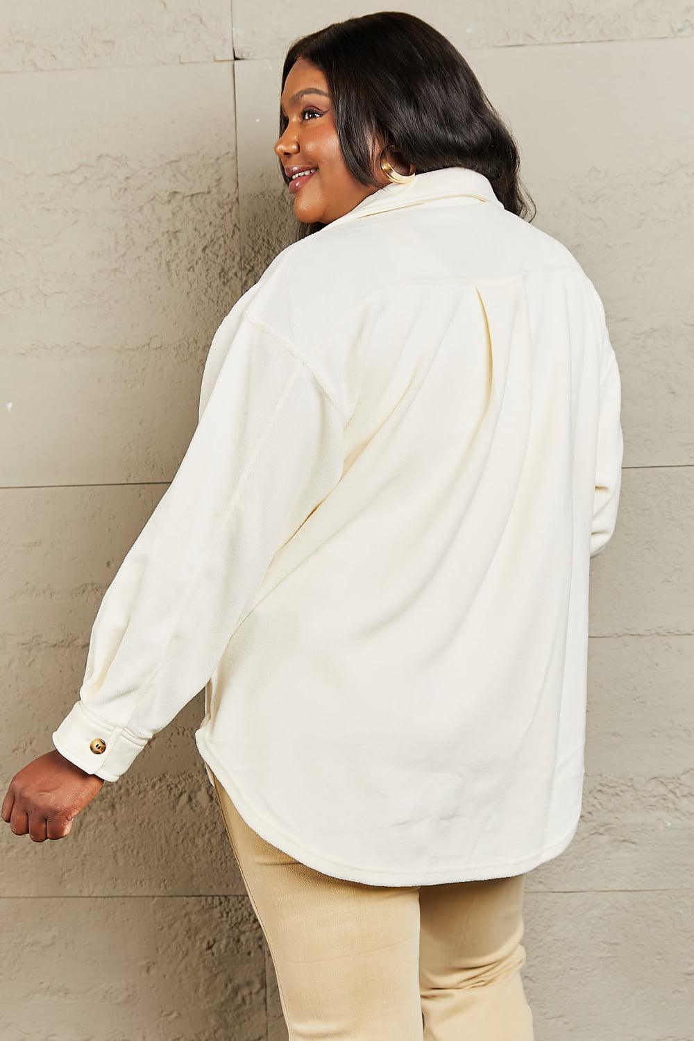 Convenient Button Down Cream Plus Size Womens Shacket - MXSTUDIO.COM