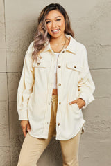 Convenient Button Down Cream Plus Size Womens Shacket - MXSTUDIO.COM