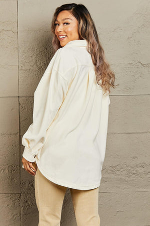 Convenient Button Down Cream Plus Size Womens Shacket - MXSTUDIO.COM