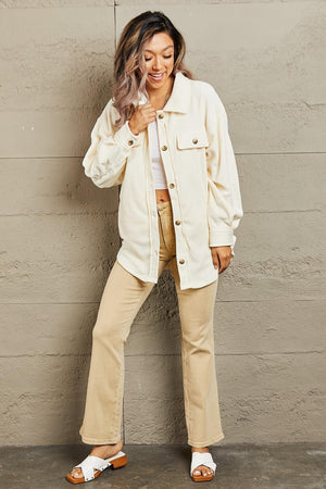 Convenient Button Down Cream Plus Size Womens Shacket - MXSTUDIO.COM