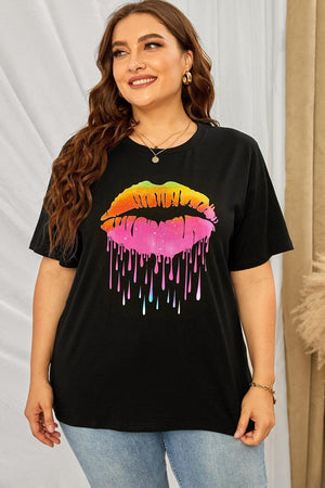 Coolness Feel Short Sleeves Plus Size Lips Graphic Tee - MXSTUDIO.COM