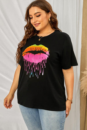 Coolness Feel Short Sleeves Plus Size Lips Graphic Tee - MXSTUDIO.COM