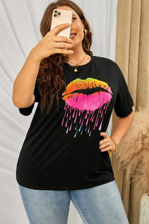 Coolness Feel Short Sleeves Plus Size Lips Graphic Tee - MXSTUDIO.COM