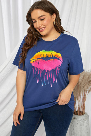 Coolness Feel Short Sleeves Plus Size Lips Graphic Tee - MXSTUDIO.COM