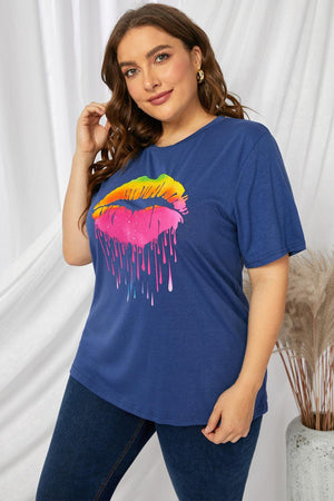 Coolness Feel Short Sleeves Plus Size Lips Graphic Tee - MXSTUDIO.COM