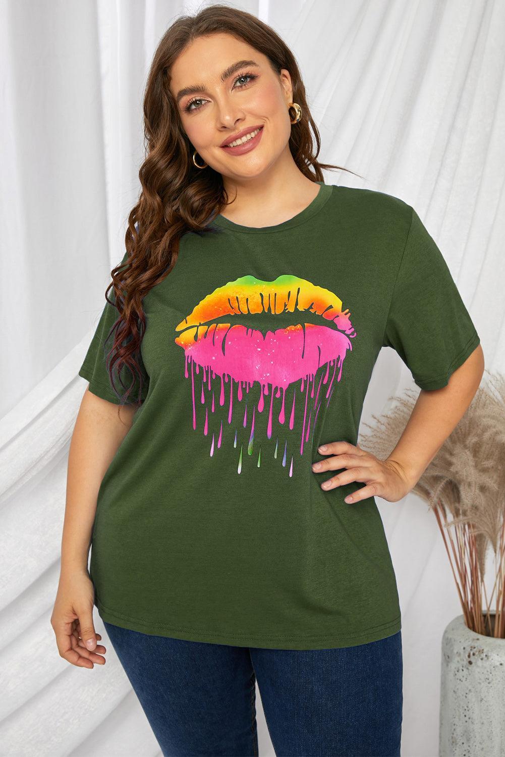 Coolness Feel Short Sleeves Plus Size Lips Graphic Tee - MXSTUDIO.COM