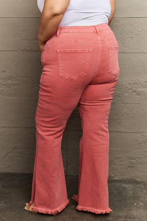 Coral High Waist Side Slit Plus Size Flare Jeans - MXSTUDIO.COM