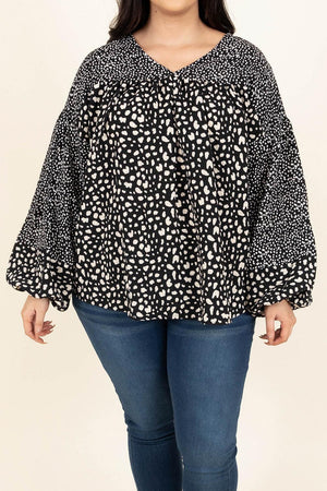 Cozy Animal Vibe Plus Size Balloon Sleeves Blouse - MXSTUDIO.COM