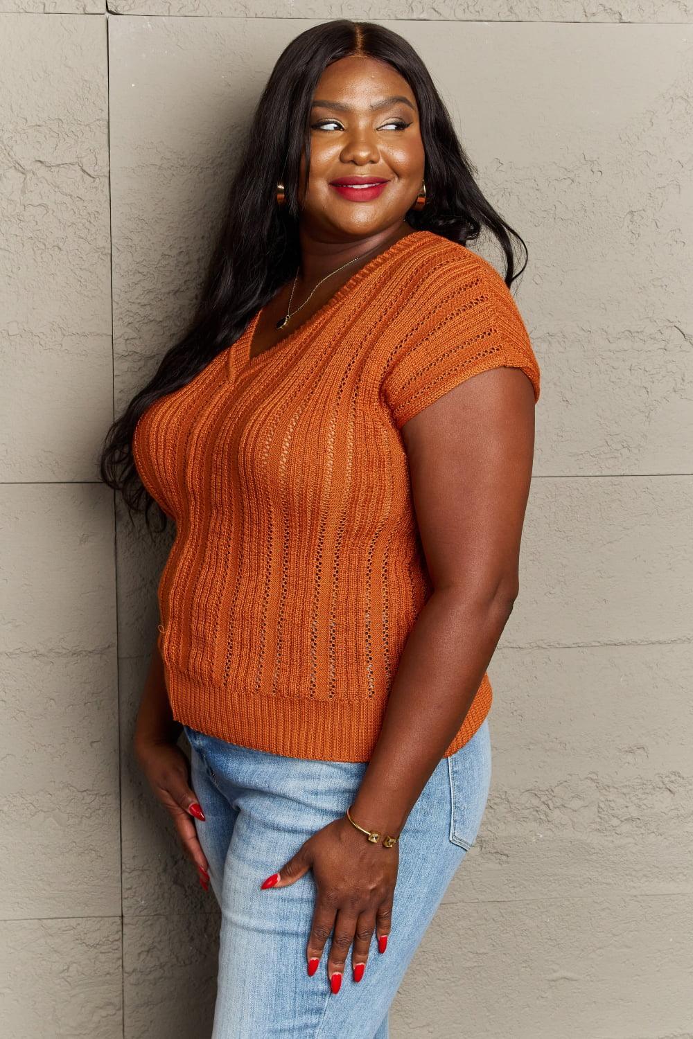 Cozy Knitted Rust Women's Plus Size Sweater Vest - MXSTUDIO.COM