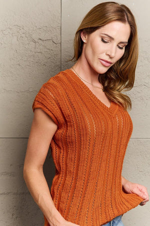 Cozy Knitted Rust Women's Plus Size Sweater Vest - MXSTUDIO.COM