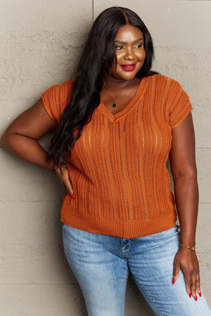 Cozy Knitted Rust Women's Plus Size Sweater Vest - MXSTUDIO.COM