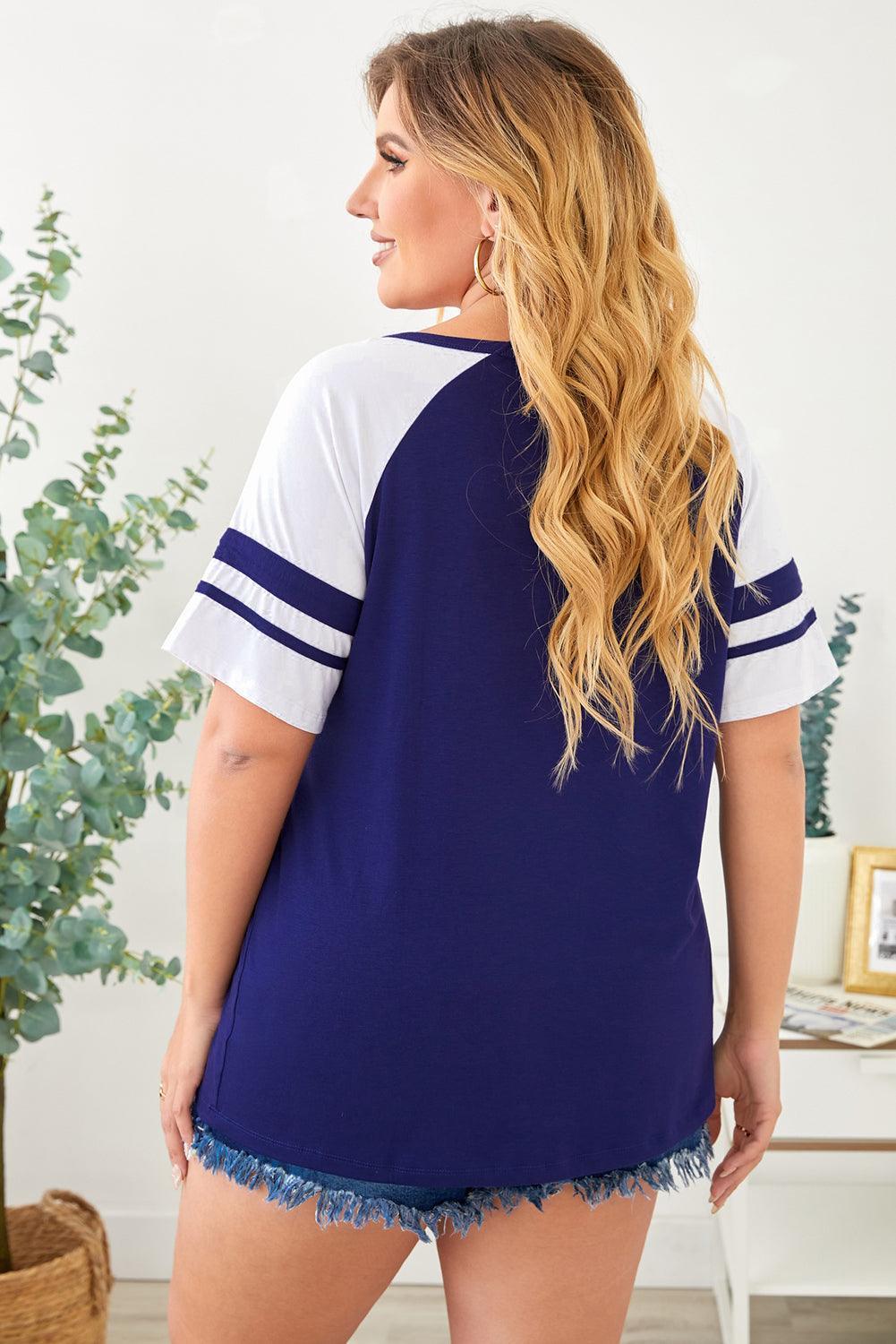 Crisscross V-Neck Plus Size Dual Tone T-Shirt - MXSTUDIO.COM