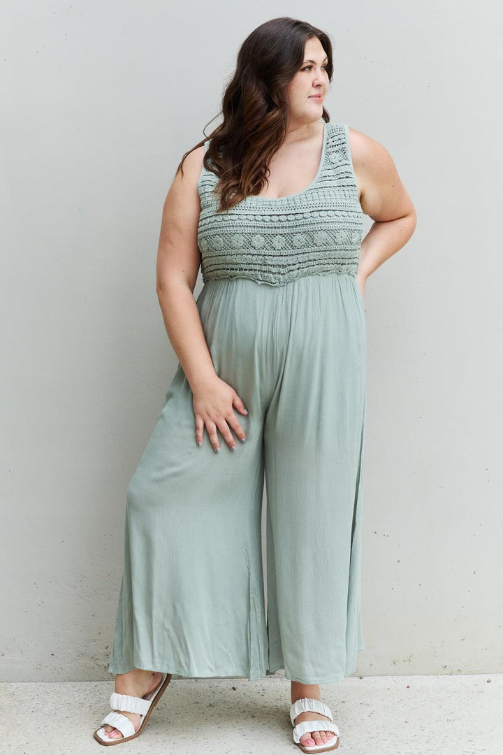 Crochet Detail Plus Size Green Sleeveless Jumpsuit - MXSTUDIO.COM