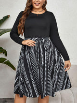 Curvy Chic Long Sleeve Black Plus Size A Line Dress - MXSTUDIO.COM