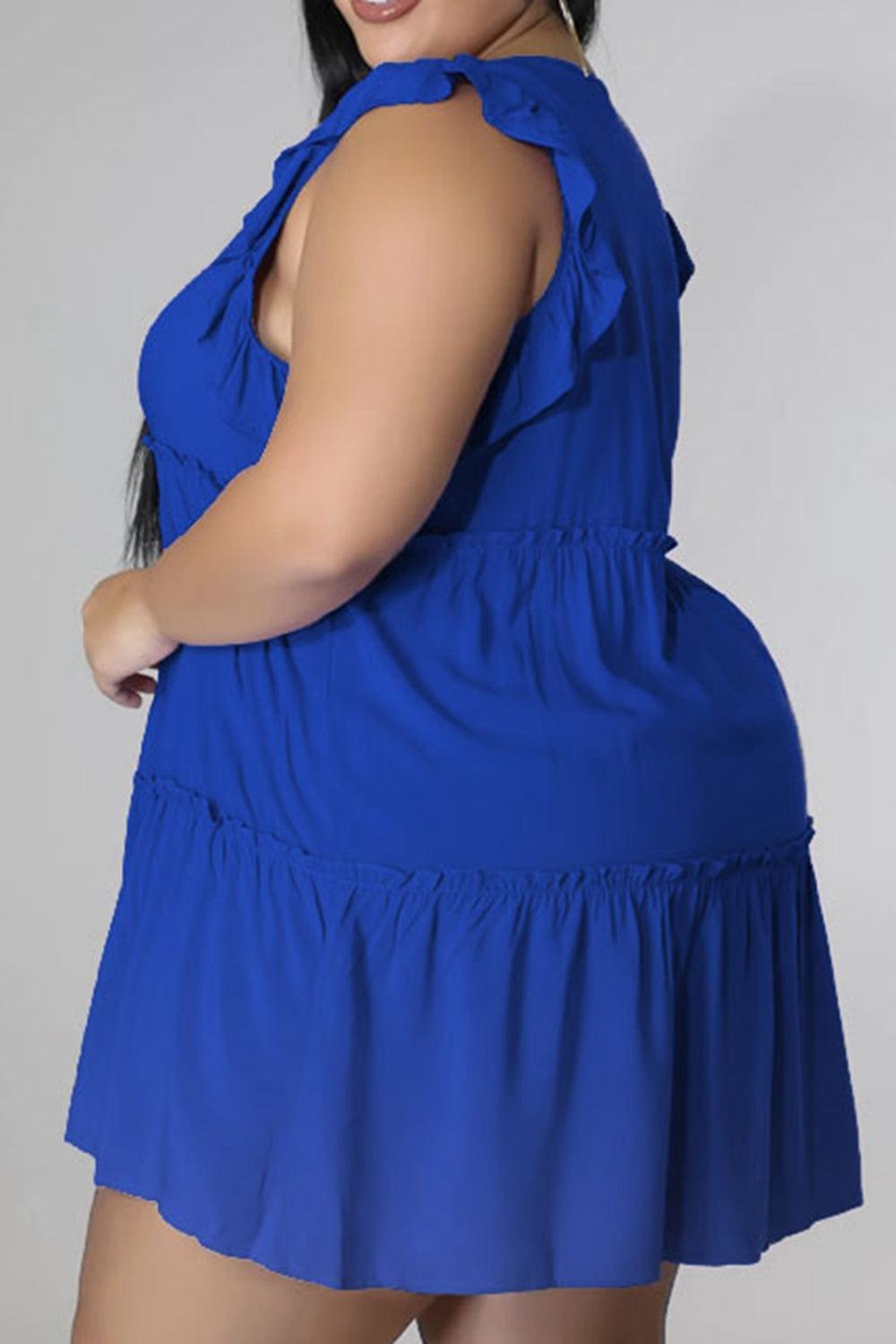 Curvy Cute Sleeveless Tiered Plus Size Mini Dress - MXSTUDIO.COM