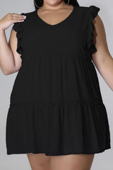 Curvy Cute Sleeveless Tiered Plus Size Mini Dress - MXSTUDIO.COM