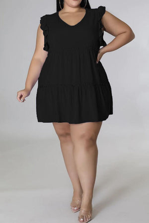 Curvy Cute Sleeveless Tiered Plus Size Mini Dress - MXSTUDIO.COM